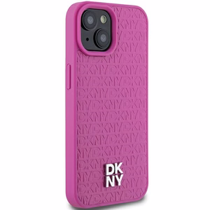 DKNY Nahkainen Kuvio Metallinen Logo MagSafe Suojakuori iPhone 15 / 14 / 13:lle - vaaleanpunainen