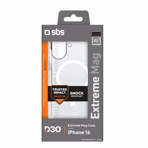 SBS Extreme Mag D3O MagSafe Suojakuori iPhone 16:lle - läpinäkyvä