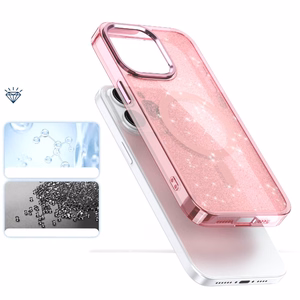Glitter Suojakuori MagSafe iPhone 16 Pro Max:lle - vaaleanpunainen glitterillä