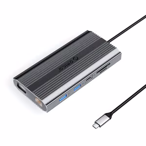 Orico XDR 12-in-1 USB-C-telakointiasema USB-A USB-C HDMI 4K VGA RJ45 Gigabit PD 100W SD- ja microSD-kortinlukija - harmaa