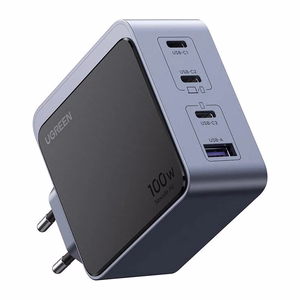 Harmaa Ugreen X565 GaN 100 W -laturi, 3 × USB-C ja USB-A (35043)