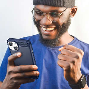 Carbon Case iPhone 14 kotelo joustava geeli takakuori sininen