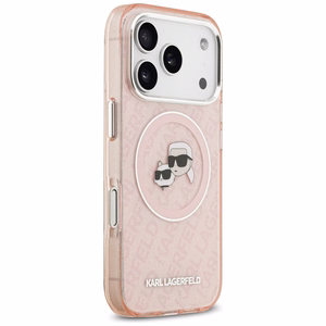 Karl Lagerfeld IML Glitter Karl & Choupette Heads Logo MagSafe Suojakuori iPhone 17 Pro:lle - Vaaleanpunainen