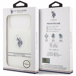 US Polo DH and Bottom Stripe Logo MagSafe Suojakuori iPhone 17 Pro Max:lle - Valkoinen