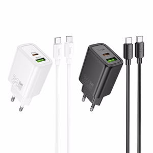 Puhelinlaturi Hoco USB-A + USB-C QC3.0 PD 3A 30W + USB-C - USB-C -kaapeli N63 musta