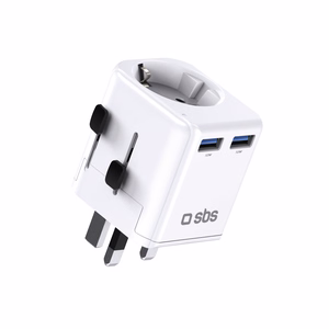 SBS universaali matkasovitin - EU 2xUSB-A - valkoinen