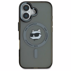 Karl Lagerfeld IML Metal Choupette Head MagSafe iPhone 16 Plus Suojakuori - Musta