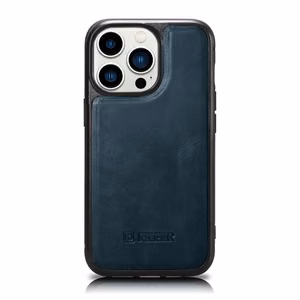 iCarer Nahka öljy vaha tapauksessa iPhone 14 Pro Max nahkakotelo sininen (WMI14220720-BU)