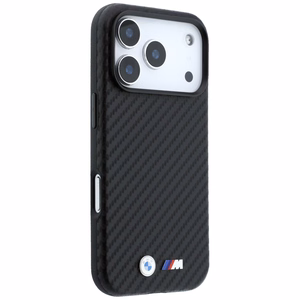 BMW suojakuori laitteelle iPhone 18 Pro Max / 17 Pro Max: (Carbon Metal Logo), MagSafe-yhteensopiva, väri: musta