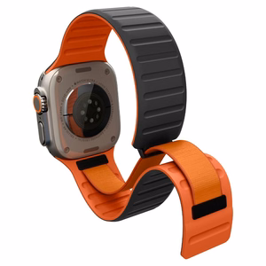 Spigen Athlex Air M -ranneke Apple Watch 44/45/46/49 mm -malleille, musta ja oranssi