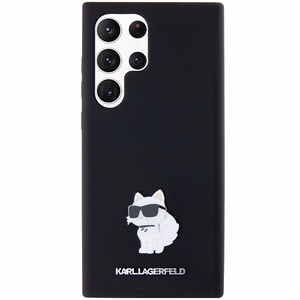 Karl Lagerfeld Silikoninen Choupette Metal Pin Suojakuori Samsung Galaxy S24 Ultralle - musta