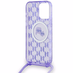 Karl Lagerfeld IML Crossbody Monogram Karl & Choupette Head MagSafe Suojakuori iPhone 15 Pro:lle - violetti
