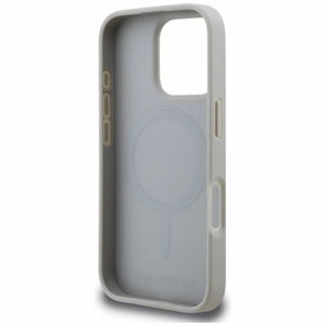 Karl Lagerfeld Grained Pattern & Logo MagSafe Suojakuori iPhone 16 Pro Max:lle - Harmaa