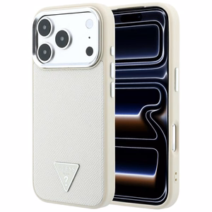 Guess Grained Triangle Logo MagSafe -suojakuori iPhone 18 Pro / 17 Pro – beige