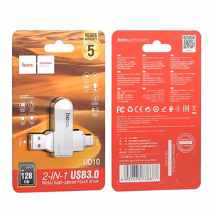 Pendrive 128GB USB 3.0 (USB A + USB C) Hoco UD10 hopeinen