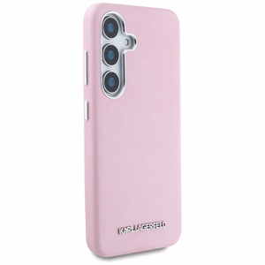Karl Lagerfeld Saffiano Full Wrapped Elongated Metal Logo MagSafe Case for Samsung Galaxy S25+ - Pink
