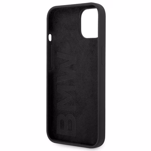 BMW silikoni metalli logo kotelo iPhone 14 - musta