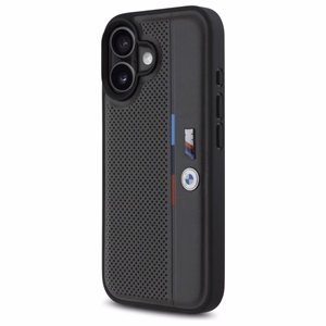 BMW M Perforated Tricolor Detail Line Suojakuori iPhone 16:lle - tummanharmaa
