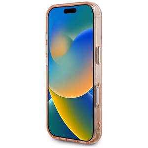 Guess IML Metal Glitter 4G Circle Triangle MagSafe Suojakuori iPhone 16 Pro Max:lle - Vaaleanpunainen