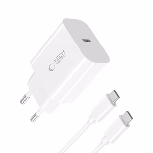 Tech-Protect NC20W PD20W USB-C wall charger with USB-C cable - white