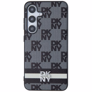 DKNY Nahkainen Ruudullinen Mono-kuvio ja Painetut Raidat Suojakuori Samsung Galaxy S24+:lle - musta