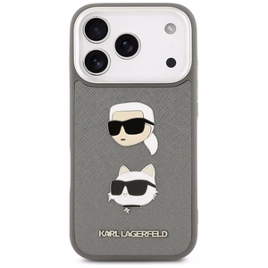 Karl Lagerfeld Suojakuori iPhone 17 Pro:lle KLHCP17LPSFDHPOG (FW Grained PU W/ K&C Heads Pin & Logo) - Harmaa