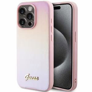 Guess suojakuori iPhone 14 Pro GUHCP14LPSAIRSP Saffiano Iridescent Script vaaleanpunainen