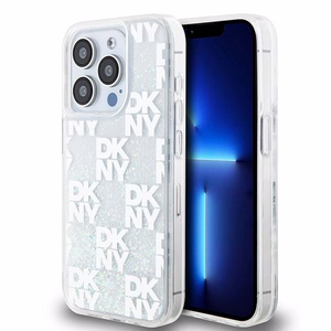 DKNY Liquid Glitter Multilogo Suojakuori iPhone 15 Pro:lle - valkoinen