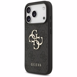 Guess PU 4G Metal Logo -kuori Apple iPhone 18 Pro -puhelimelle, harmaa