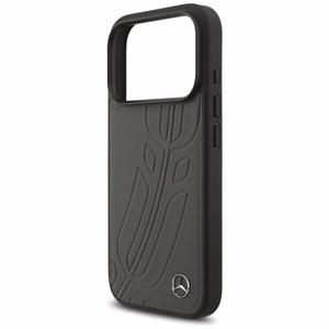 Mercedes Leather Large Laurel Leave MagSafe -suojakuori iPhone 17 Pro - musta/harmaa