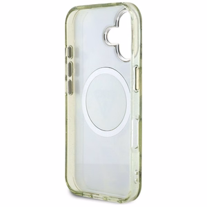 Guess suojakuori iPhone 16:lle MagSafe-tuella GUHMP16SHFLPEDN (IML Metal Glitter Flowers Triangle) - vihreä