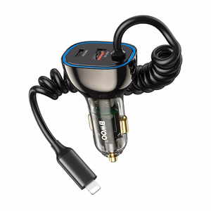 BWOO CC96L 30W PD autolaturi 1x USB-C 1x USB lightning-kaapelilla harmaa