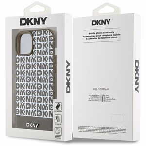 DKNY Nahkainen Painettu Kuvio Metallinen Logo MagSafe Suojakuori iPhone 15 / 14 / 13:lle - ruskea