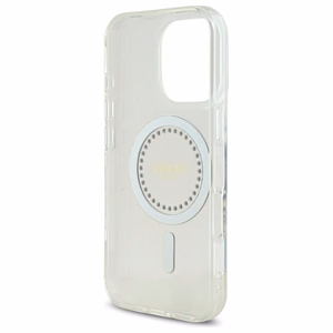 Guess IML Rhinestones MagSafe Suojakuori iPhone 16 Pro Maxille - valkoinen