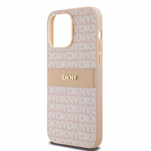 DKNY Nahkainen Mono Stripe & Metal Logo Suojakuori iPhone 14 Pro Max:lle - vaaleanpunainen