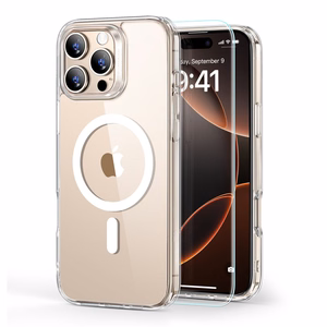 ESR Classic Hybrid Halolock MagSafe Suojakuori + Karkaistu lasi iPhone 16 Pro Max:lle - Läpinäkyvä