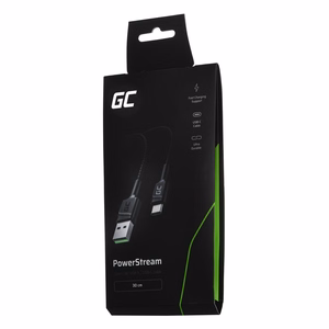 Green Cell KABGC25 USB-A–USB-C-kaapeli, 0.3 m, musta