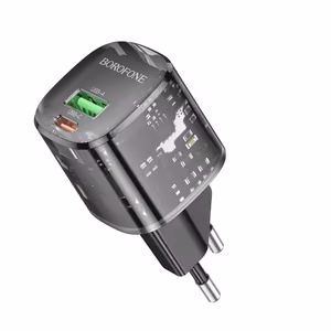 Borofone Seinälaturi BN17 Sunlight - USB + Type C - QC 3.0 PD 20W 3A musta