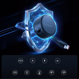 Orico Dual Stretch 60W USB-C autolaturi kahdella sisäänvedettävällä USB-C + Lightning kaapelilla - musta