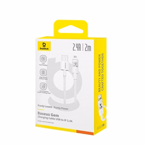 Baseus Gem USB-A – Lightning 2.4A pikalaauskaapeli 2 m, valkoinen