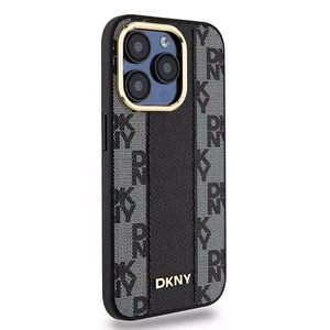 DKNY Nahkainen Checkered Mono Pattern MagSafe iPhone 15 Pro Max:lle Suojakuori - Musta
