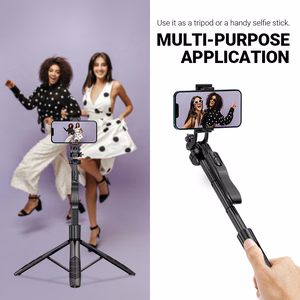 Crong SelfieGo Ultra alumiininen Bluetooth-selfiekeppi ja kolmijalka, musta