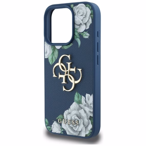 Guess Grained Roses Big 4G logo Suojakuori iPhone 16 Pro Max:lle - sininen