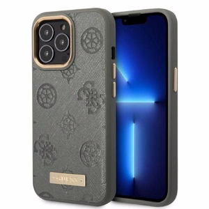 Guess GUHMP13LSAPSTG iPhone 13 Pro / 13 6.1" harmaa/harmaa kova Suojakuori Peony Logo Plate MagSafe