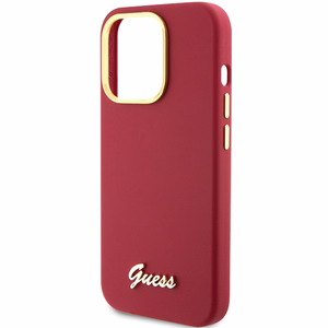 Guess Silicone Script Metal Logo & Frame kotelo iPhone 15 Pro - punainen