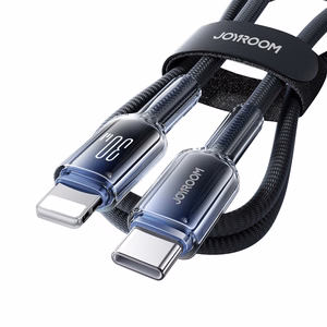 Joyroom S-A42 Crystal-Clear Series 30W USB-C - Lightning -kaapeli 1,2 m - musta