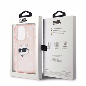 Karl Lagerfeld IML Choupette Head & Monogram suojakuori iPhone 15 Pro Max:lle - vaaleanpunainen