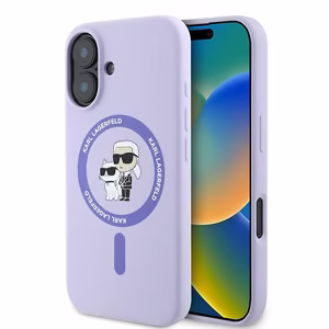 Karl Lagerfeld Silikoninen Karl&Choupette Heads Ring MagSafe Suojakuori iPhone 16 Plus:lle - Violetti