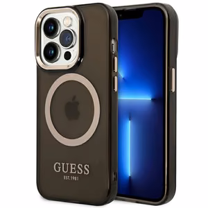 Guess GUHMP14LHTCMK iPhone 14 Pro 6.1" musta/musta kova kotelo kultainen ääriviivat läpikuultava MagSafe