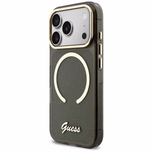 Guess IML Glitters Script Hihna MagSafe Suojakuori iPhone 17 Pro:lle - musta